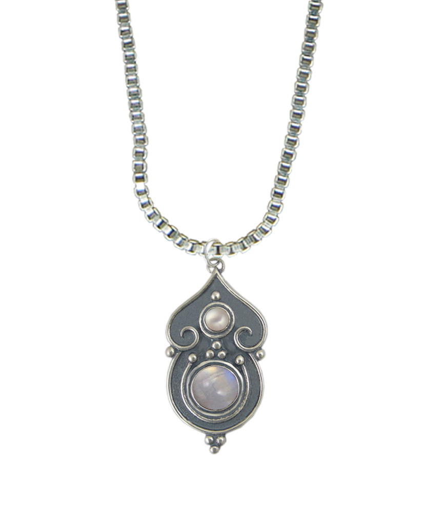 Sterling Silver Necklace Rainbow Moonstone And Cultured Freshwater Pearl